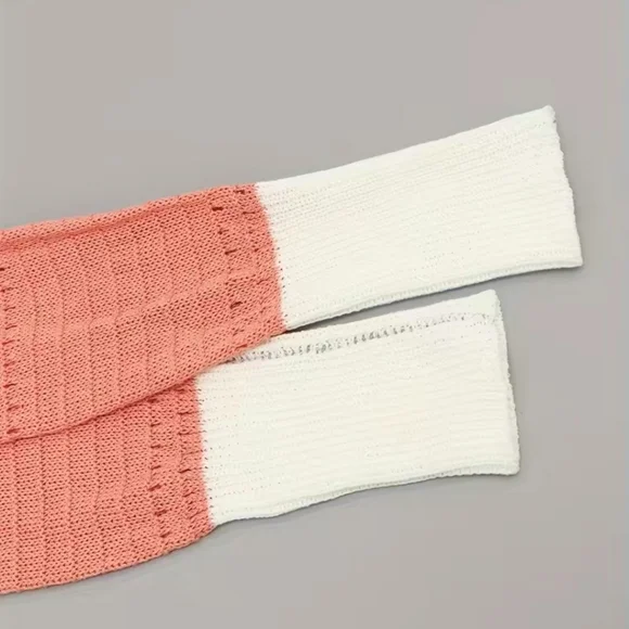 Sweater Long Sleeved Acrylic Color Block gray/peach/yellow/white Lightweight - Picture 3 of 6